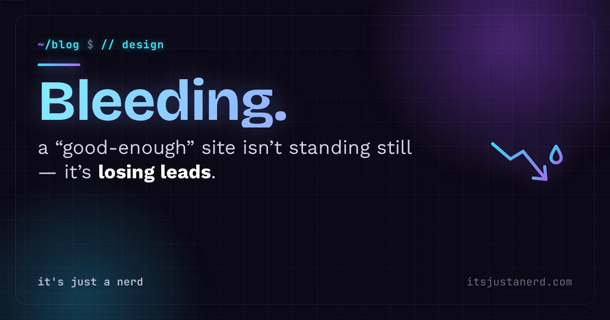 Small business owner looking at a laptop screen showing an outdated website design