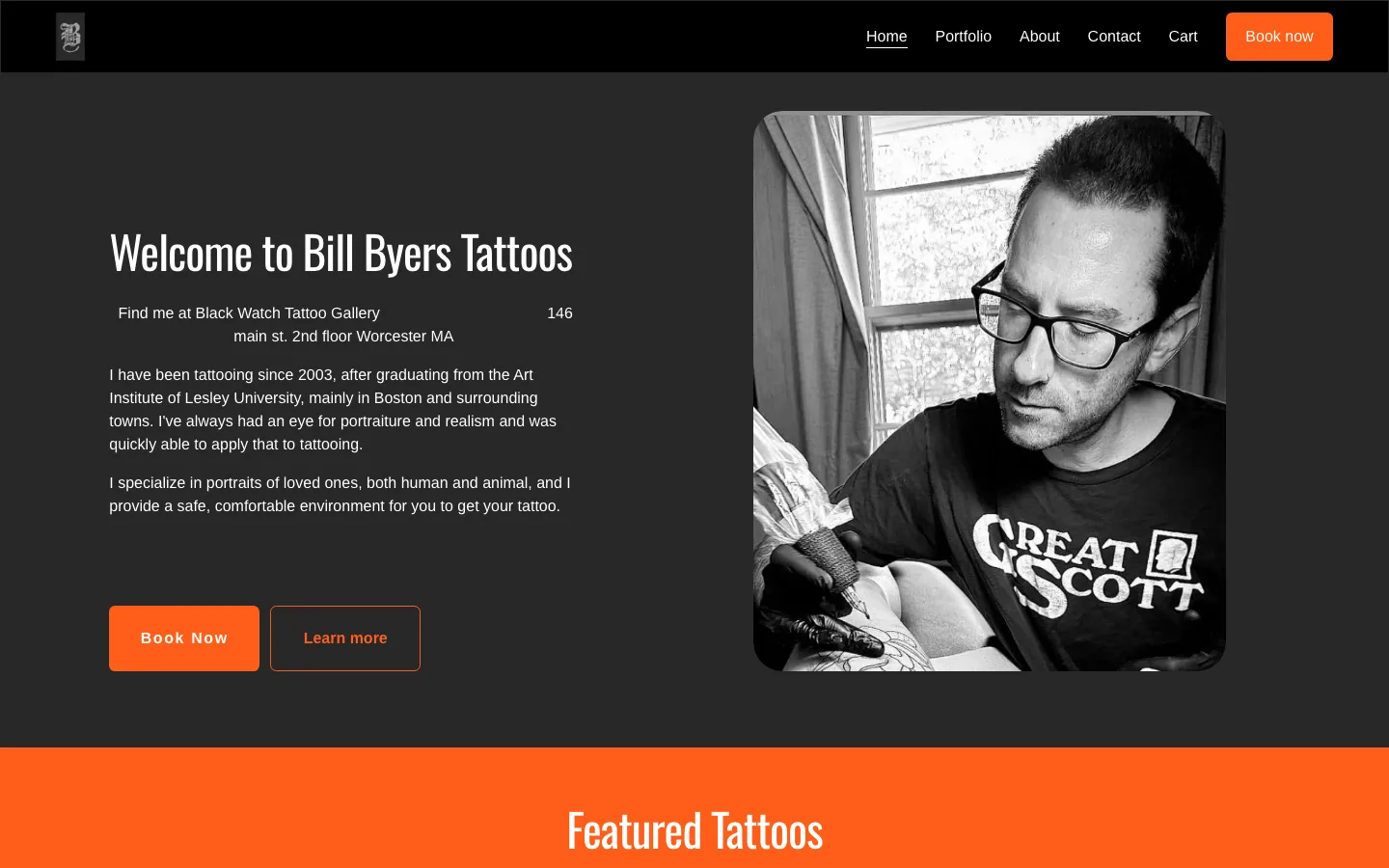 The original Bill Byers Tattoos homepage, before the redesign