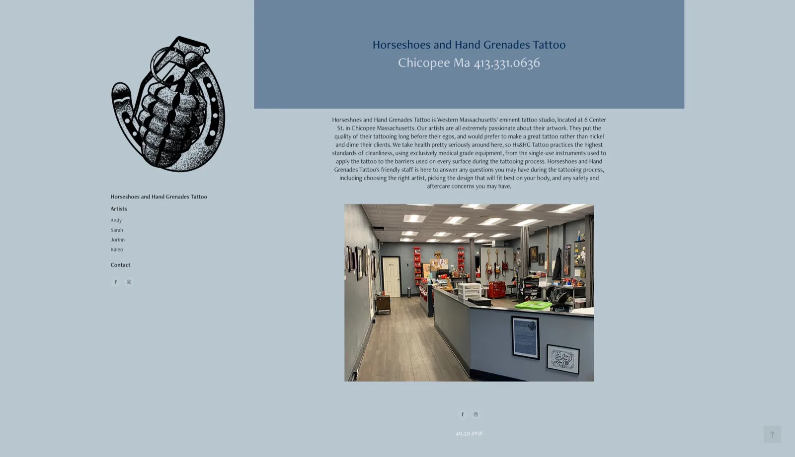 The original Horseshoes and Hand Grenades Tattoo homepage, before the redesign